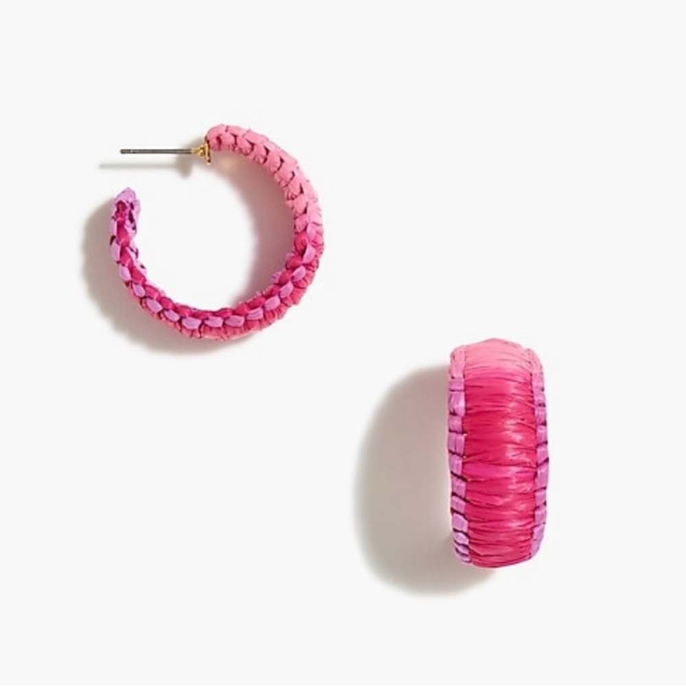 J.Crew Factory Raffia Wrapped Hoop Earrings Pink Ombre